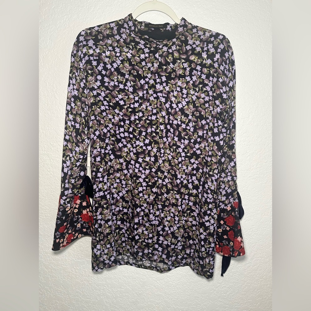 Mother of Pearl silk floral top bell sleeve size large women’s blouse